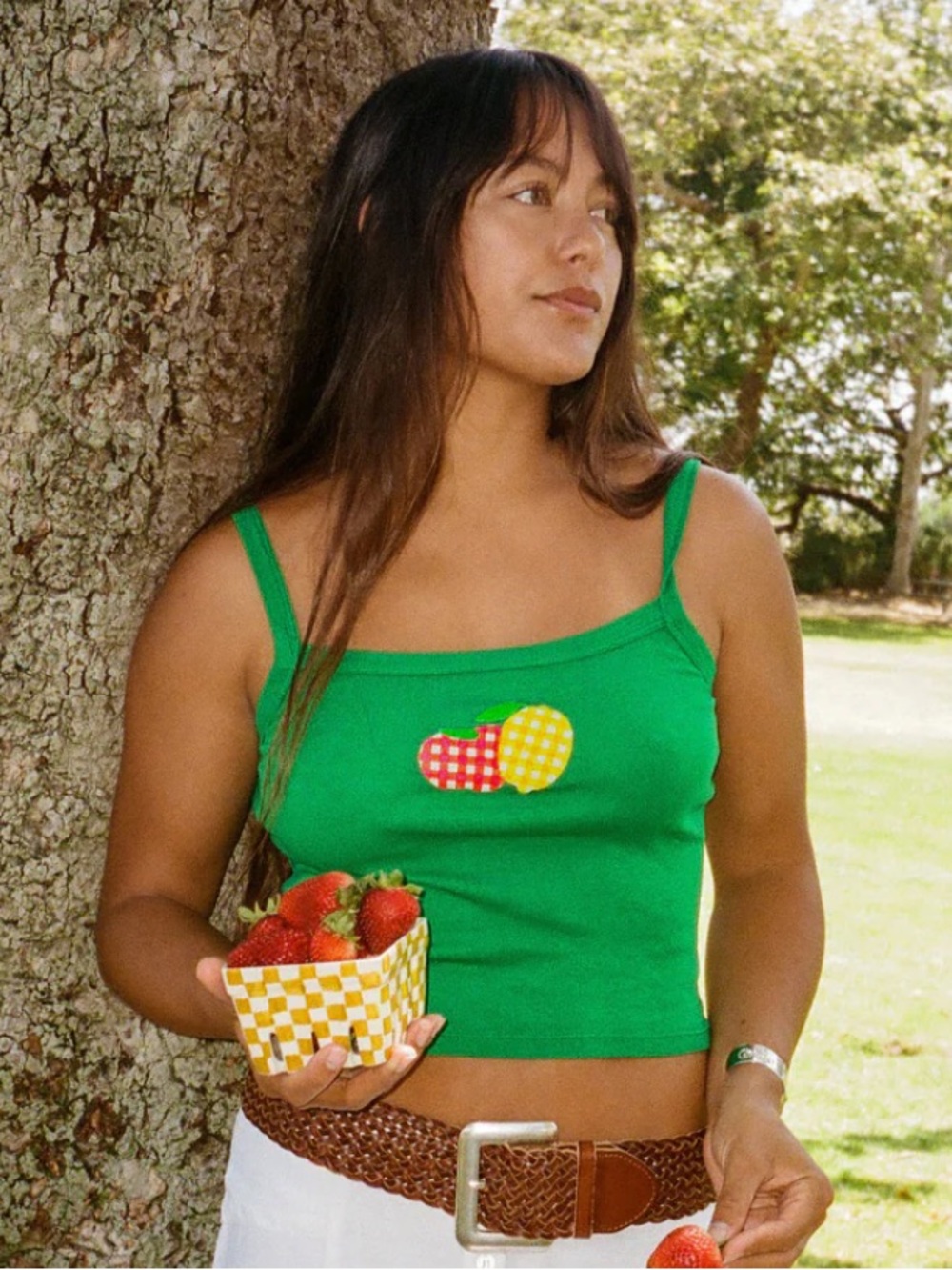 90s Cropped Tank with Gingham Fruit